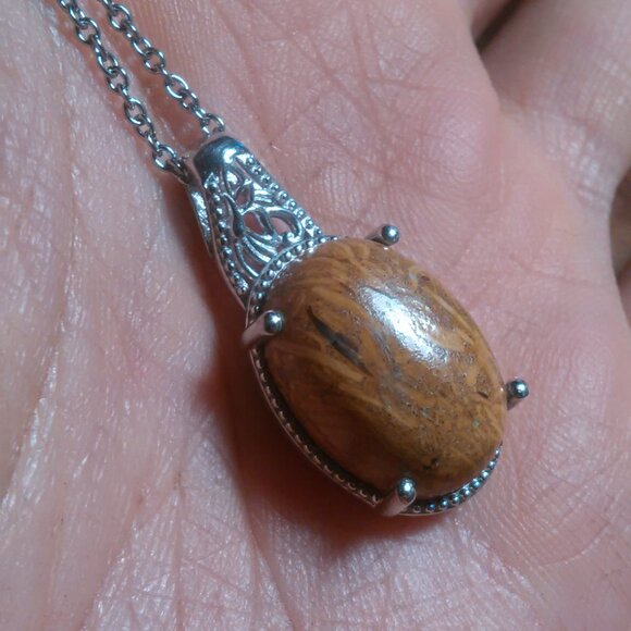 Script Stone Platinum Bond Pendant Stainless Steel Necklace - Picture 3 of 11